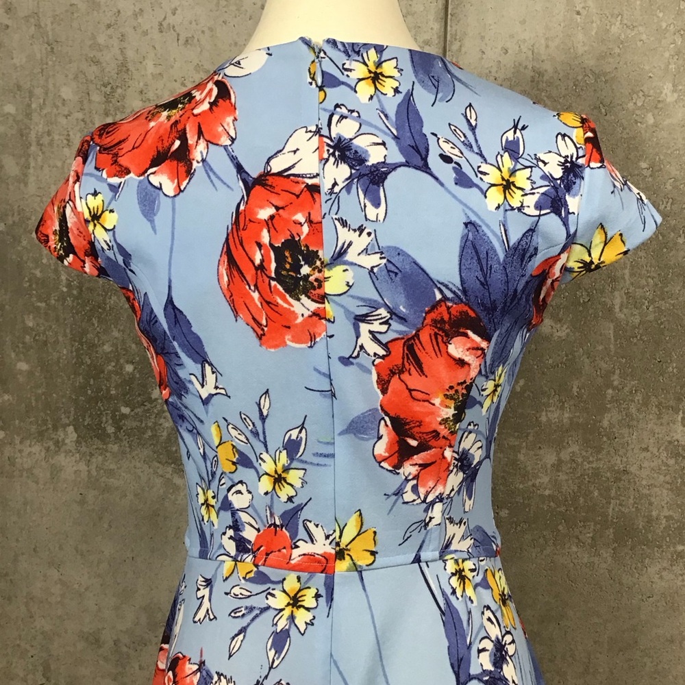 Vince Camuto Womens Floral Fit & Flare Mini Dress Size 4 Blue & Red Short Sleeve - Picture 10 of 16